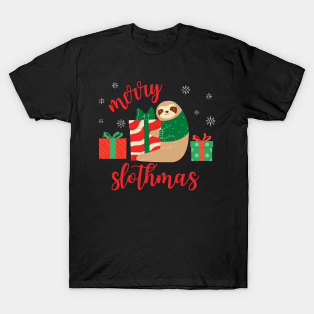 Merry Slothmas Sloth with Christmas Presents T-Shirt by TeaTimeTs